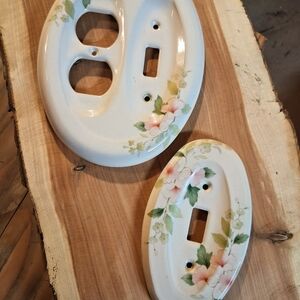 👒​VTG Ceramic Pink Dogwood Floral Wall Plate Set | Oversized Oval🌈